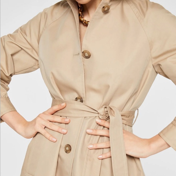 Gathered Trench Coat - Brand New - NEVER WORN - ALMOND ( SEE COLOR - LAST PIC ) - Picture 3 of 6